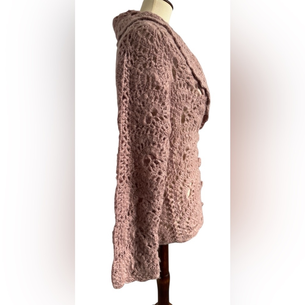 Michelle Nicole Blush Pink Fairy Cottagecore Crochet Women Sweater Size Large - Picture 3 of 13
